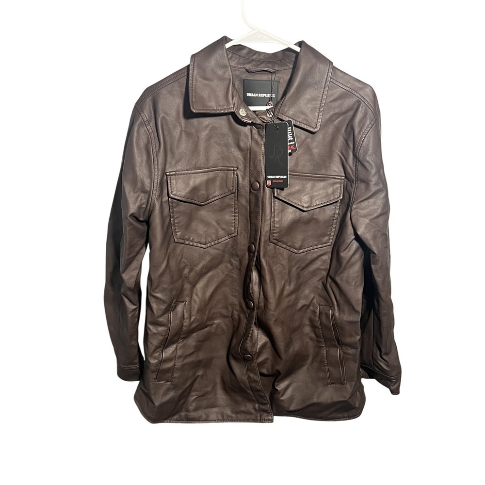 Urban Republic Men's Brown Faux Leather Button-Down Shacket Jacket Size‎ M
